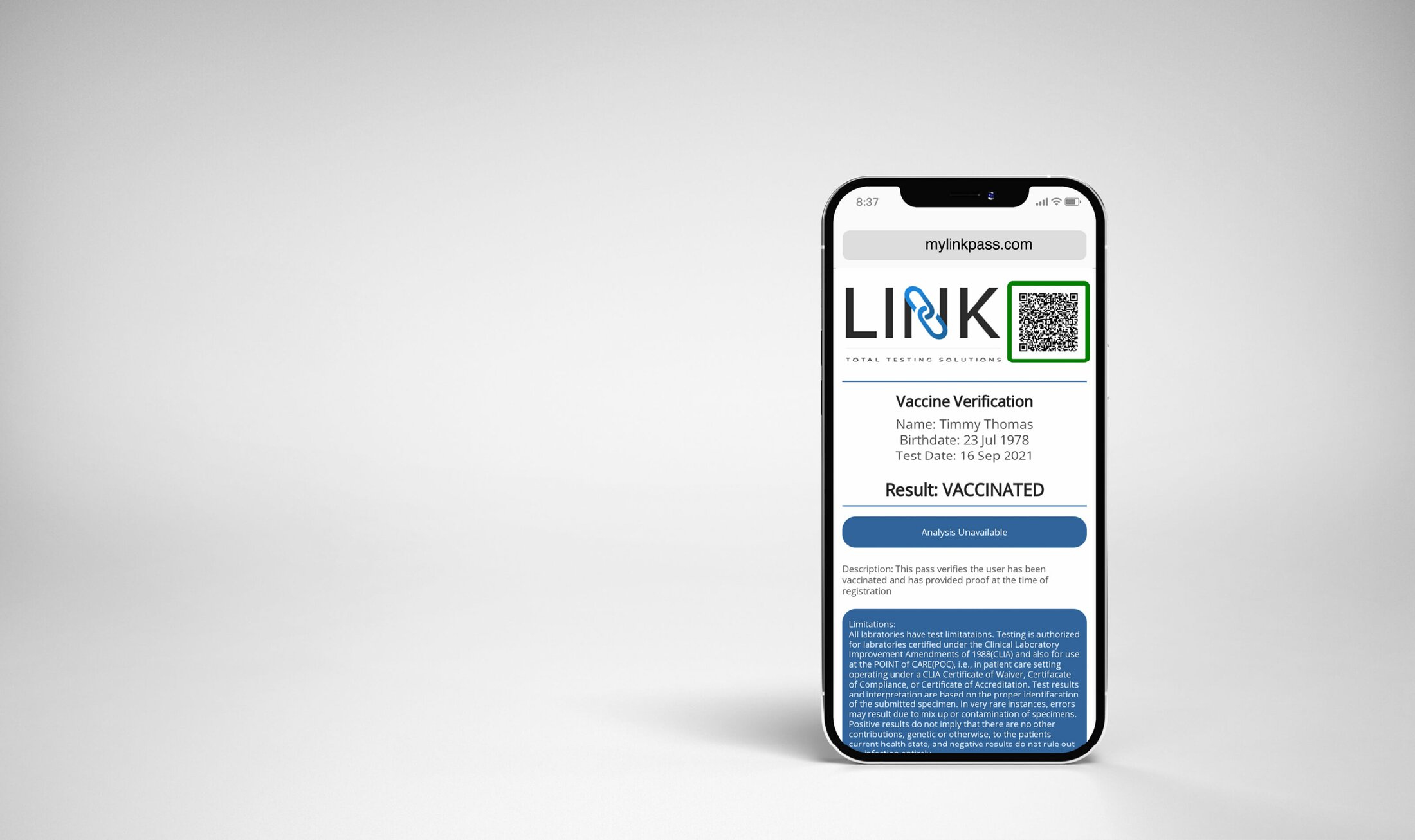 Link app displayed on phone screen